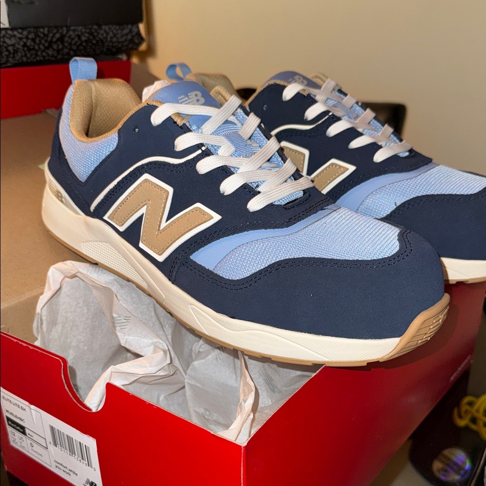 New Balance Men's Navy and Beige Sneakers
